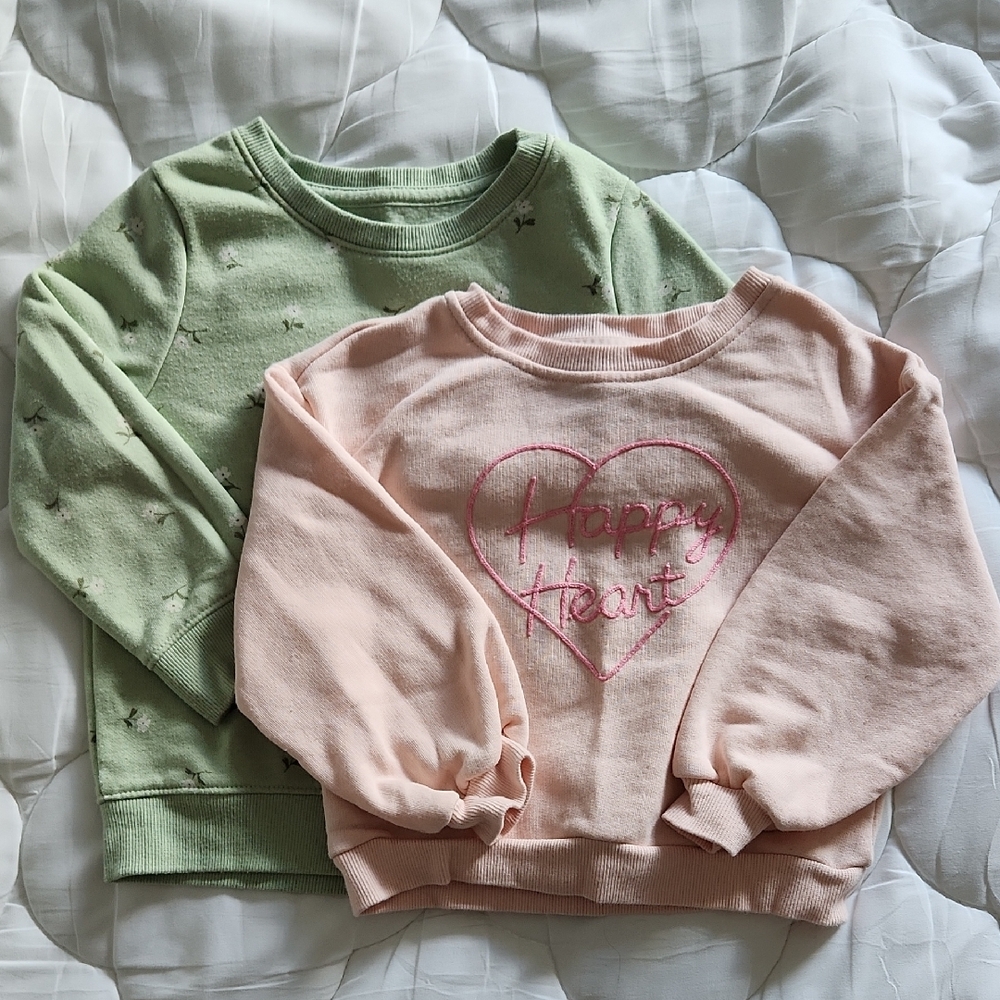 Kids Happy Heart Sweatshirt Set - Pink & Green